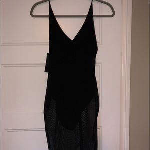 Mesh overlay midi dress